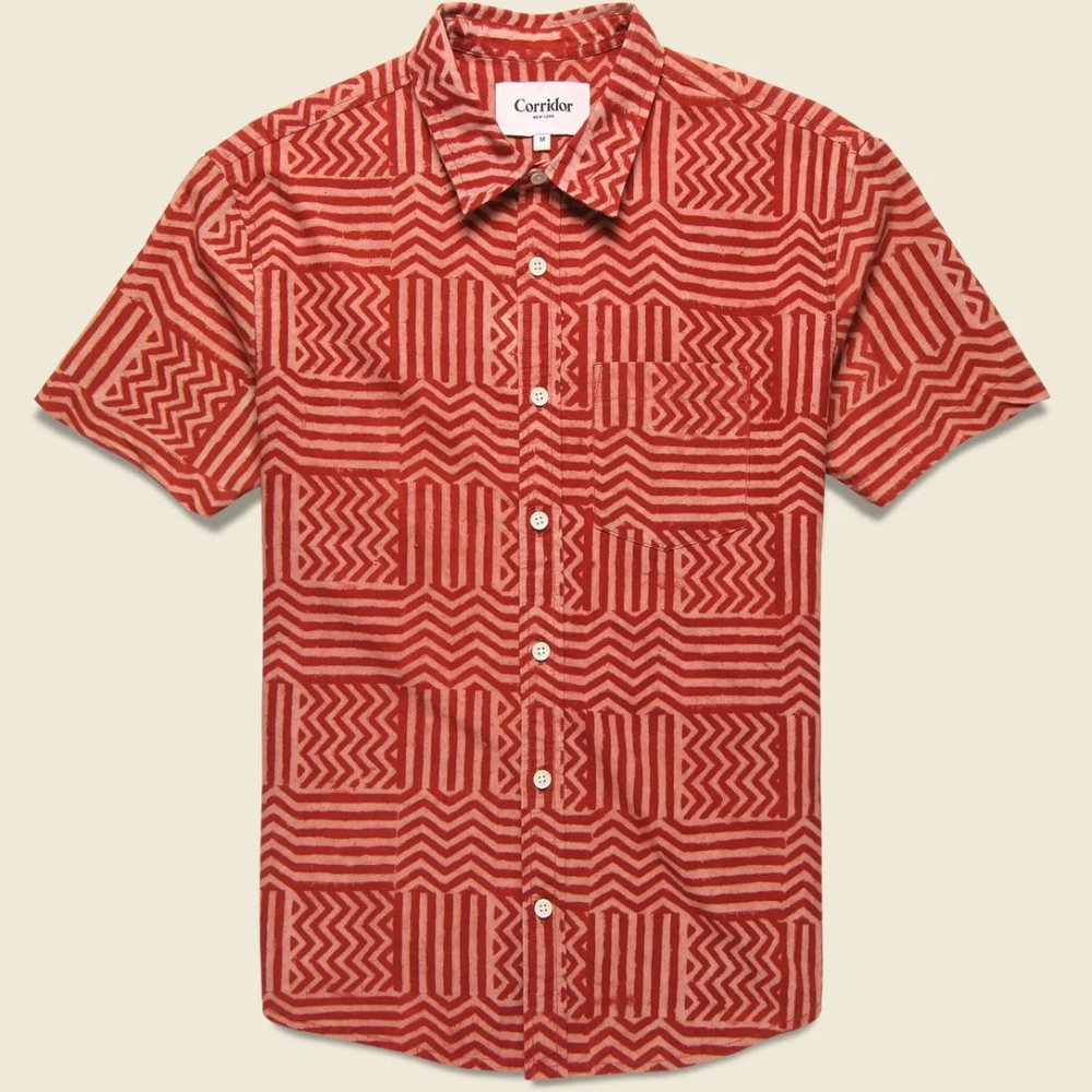Corridor Paneled Handblock Shirt in Red